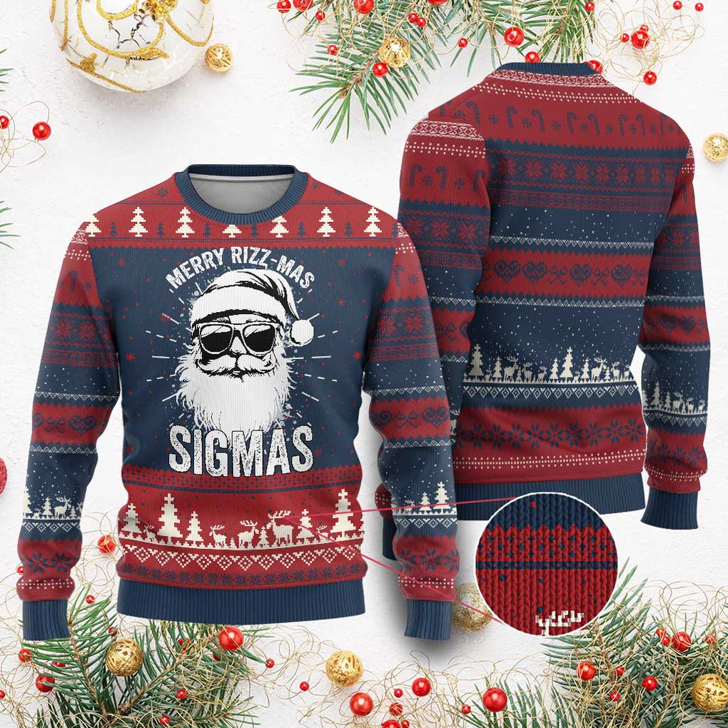 Funny Xmas Santa Ugly Christmas Sweater Merry Rizzmas Sigmas Charisma Rizz Santa Claus TS11 Burgundy Print Your Wear