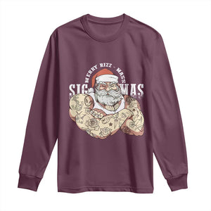 Funny Christmas Santa Long Sleeve Shirt Merry Rizzmas Sigmas Charisma Rizz Santa TS11 Maroon Print Your Wear