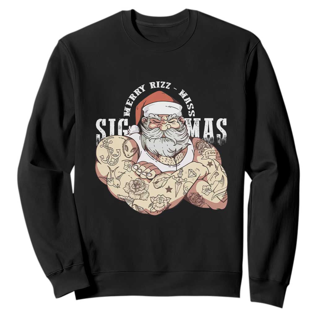 Funny Christmas Santa Sweatshirt Merry Rizzmas Sigmas Charisma Rizz Santa TS11 Black Print Your Wear