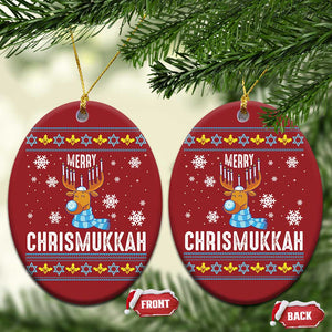 Funny Hanukkah Xmas Christmas Ornament Merry Chrismukkah Reindeer David Stars Menorah TS11 Oval Red Print Your Wear