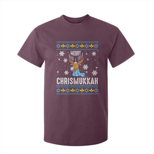 Funny Hanukkah Christmas T Shirt For Kid Merry Chrismukkah Reindeer David Stars Menorah TS11 Maroon Print Your Wear