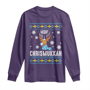 Funny Hanukkah Christmas Long Sleeve Shirt Merry Chrismukkah Reindeer David Stars Menorah TS11 Purple Print Your Wear