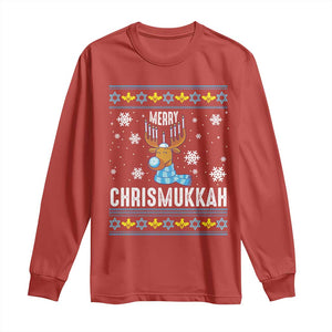 Funny Hanukkah Christmas Long Sleeve Shirt Merry Chrismukkah Reindeer David Stars Menorah TS11 Red Print Your Wear