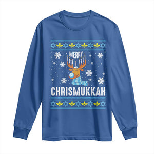 Funny Hanukkah Christmas Long Sleeve Shirt Merry Chrismukkah Reindeer David Stars Menorah TS11 Royal Blue Print Your Wear