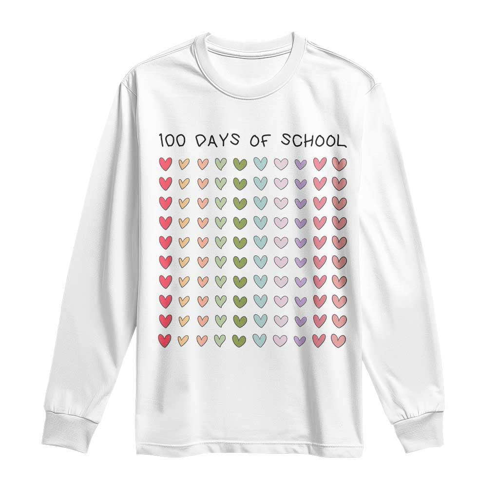 Funny 100 Days Of School Cute Pastel Heart Sketch Long Sleeve Shirt TS11 White Print Your Wear