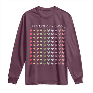 Funny 100 Days Of School Pastel Heart Sketch Long Sleeve Shirt TS11 Maroon Print Your Wear