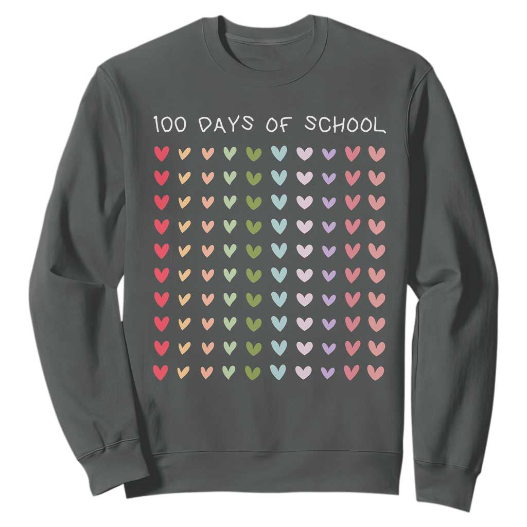 Funny 100 Days Of School Pastel Heart Sketch Sweatshirt TS11 Dark Heather Print Your Wear