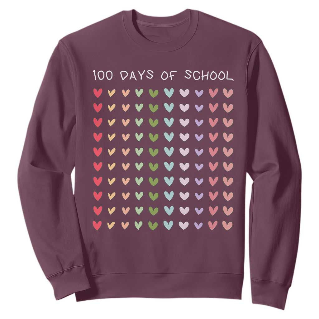 Funny 100 Days Of School Pastel Heart Sketch Sweatshirt TS11 Maroon Print Your Wear