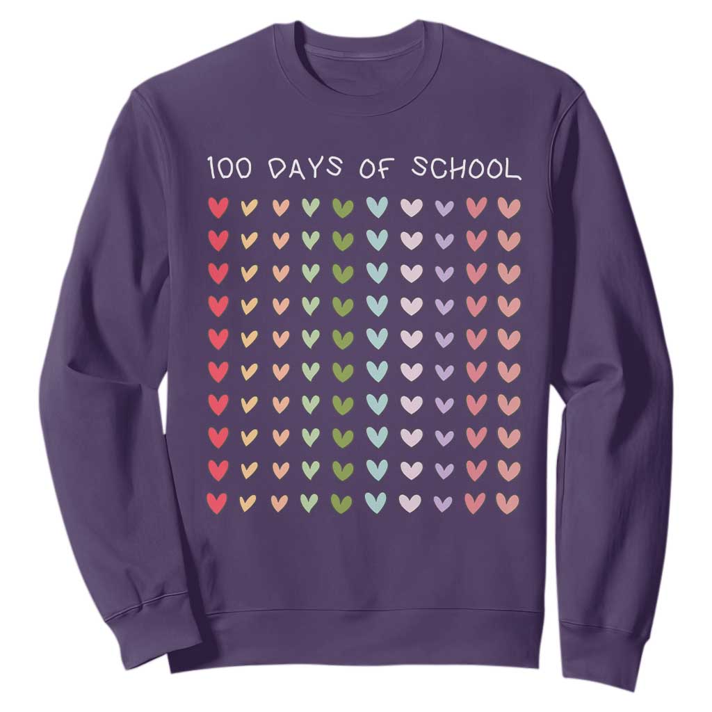 Funny 100 Days Of School Pastel Heart Sketch Sweatshirt TS11 Purple Print Your Wear