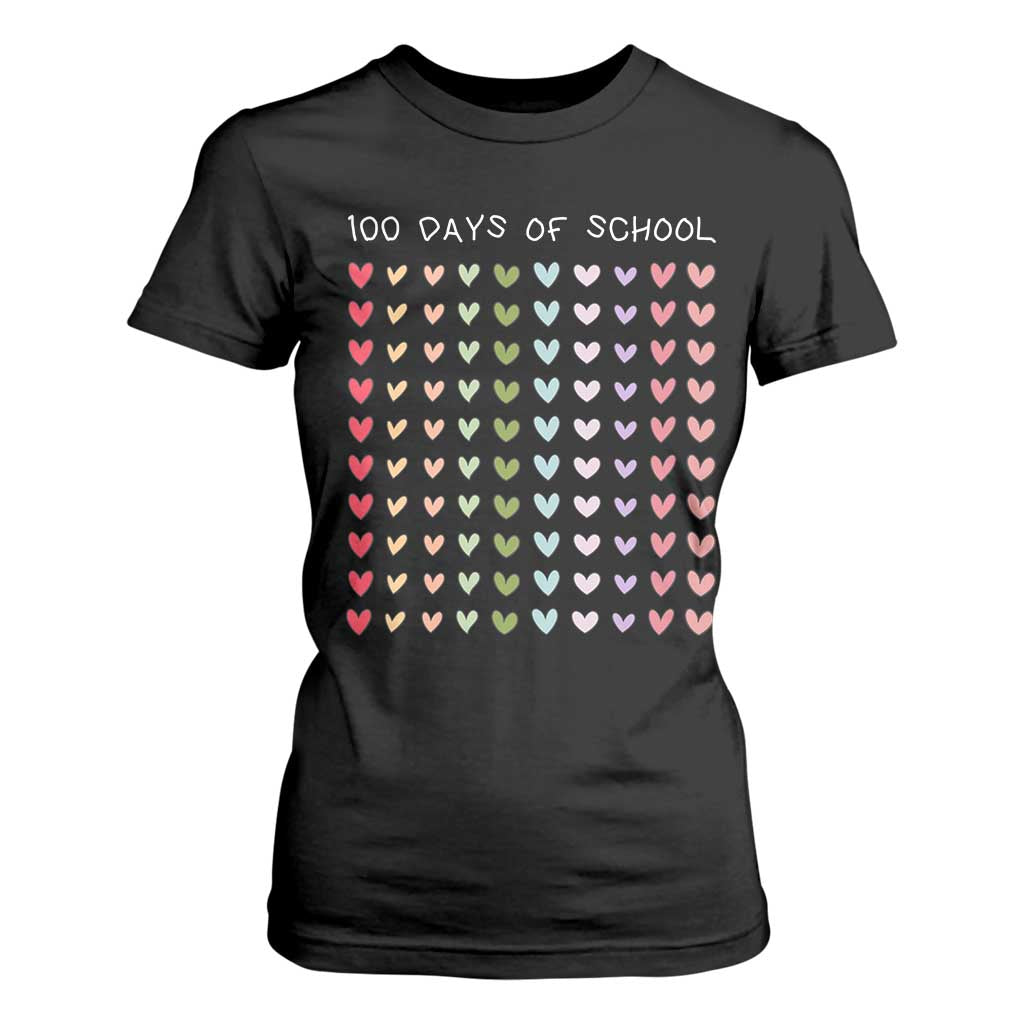 Funny 100 Days Of School Pastel Heart Sketch T Shirt For Women TS11 Black Print Your Wear