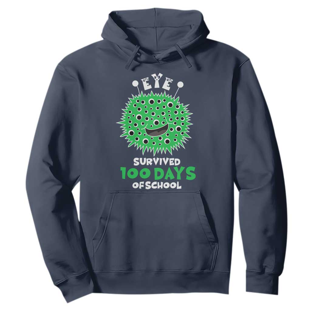 Funny Monster Virus Eye Survived 100 Days Of School Hoodie TS11 Navy Print Your Wear