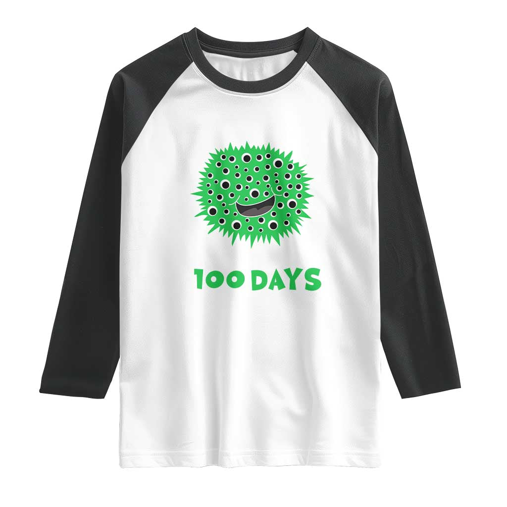 Funny Monster Virus Eye Survived 100 Days Of School Raglan Shirt TS11 White Black Print Your Wear