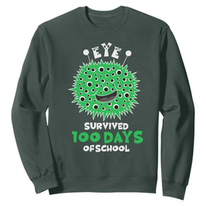 Funny Monster Virus Eye Survived 100 Days Of School Sweatshirt TS11 Dark Forest Green Print Your Wear
