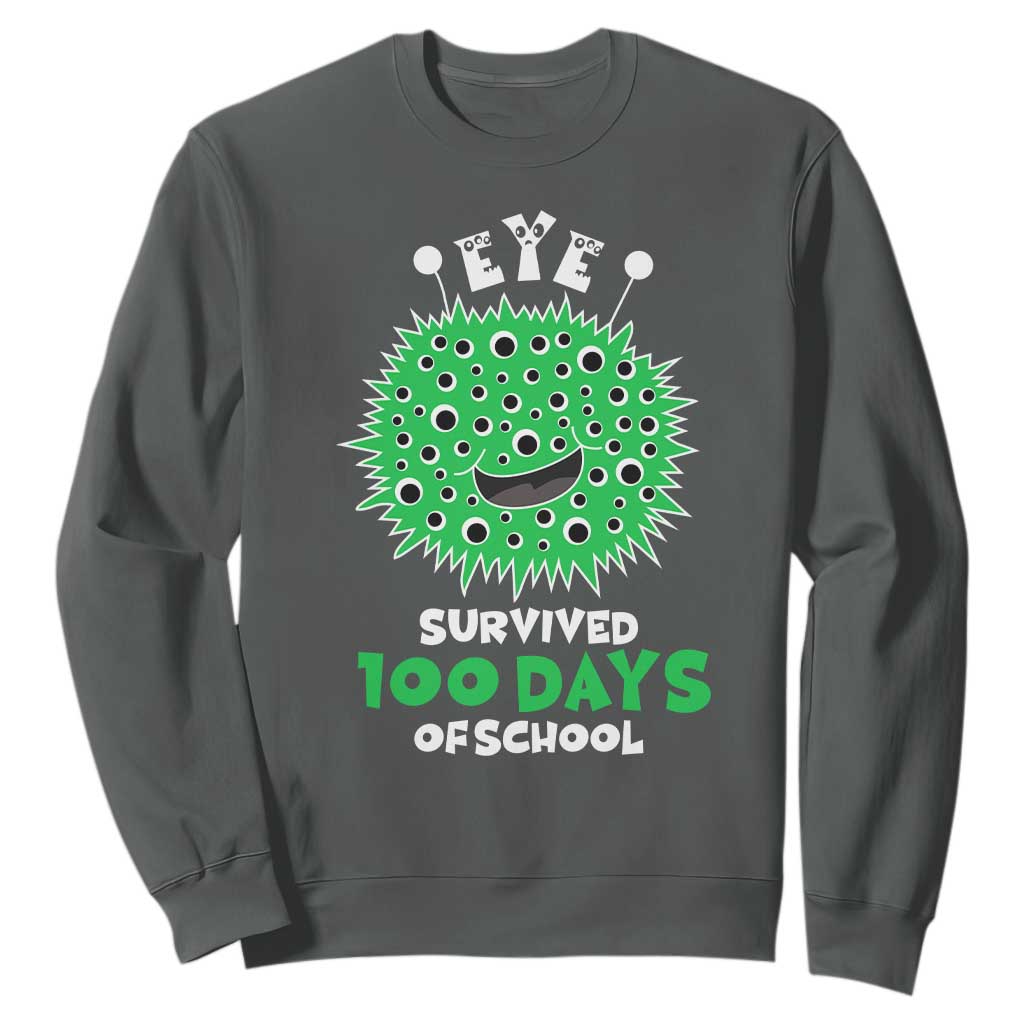 Funny Monster Virus Eye Survived 100 Days Of School Sweatshirt TS11 Dark Heather Print Your Wear