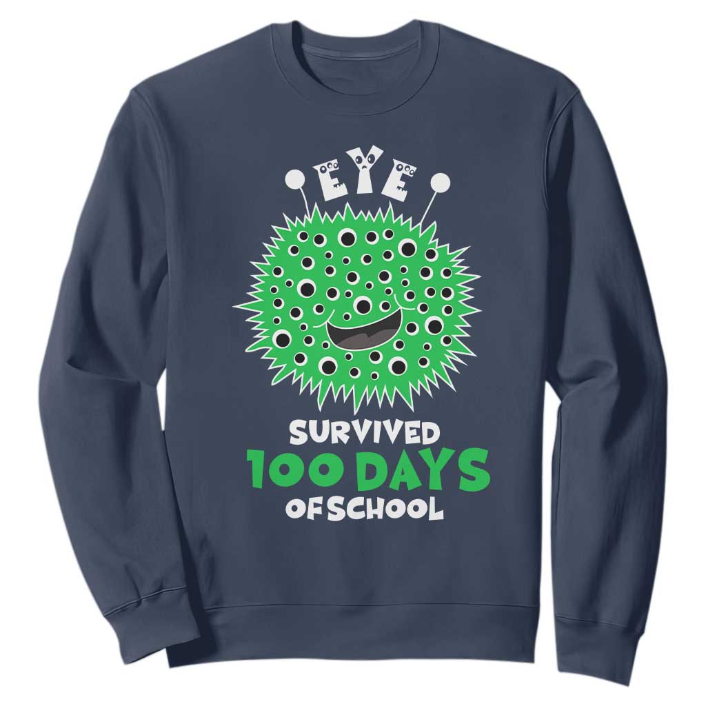 Funny Monster Virus Eye Survived 100 Days Of School Sweatshirt TS11 Navy Print Your Wear