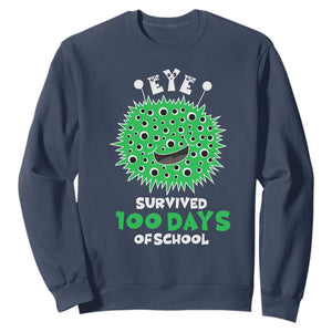 Funny Monster Virus Eye Survived 100 Days Of School Sweatshirt TS11 Navy Print Your Wear
