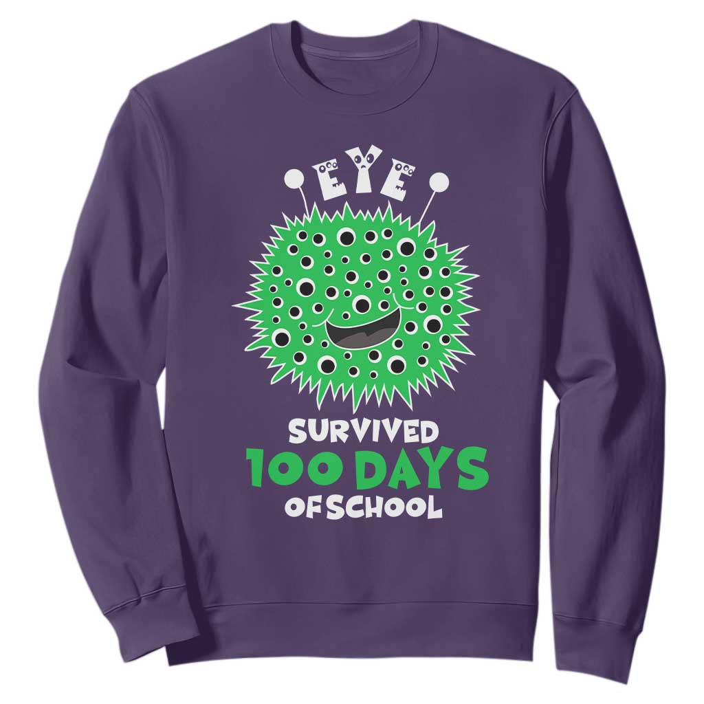 Funny Monster Virus Eye Survived 100 Days Of School Sweatshirt TS11 Purple Print Your Wear