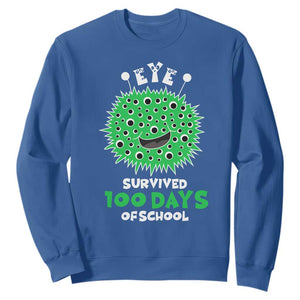 Funny Monster Virus Eye Survived 100 Days Of School Sweatshirt TS11 Royal Blue Print Your Wear