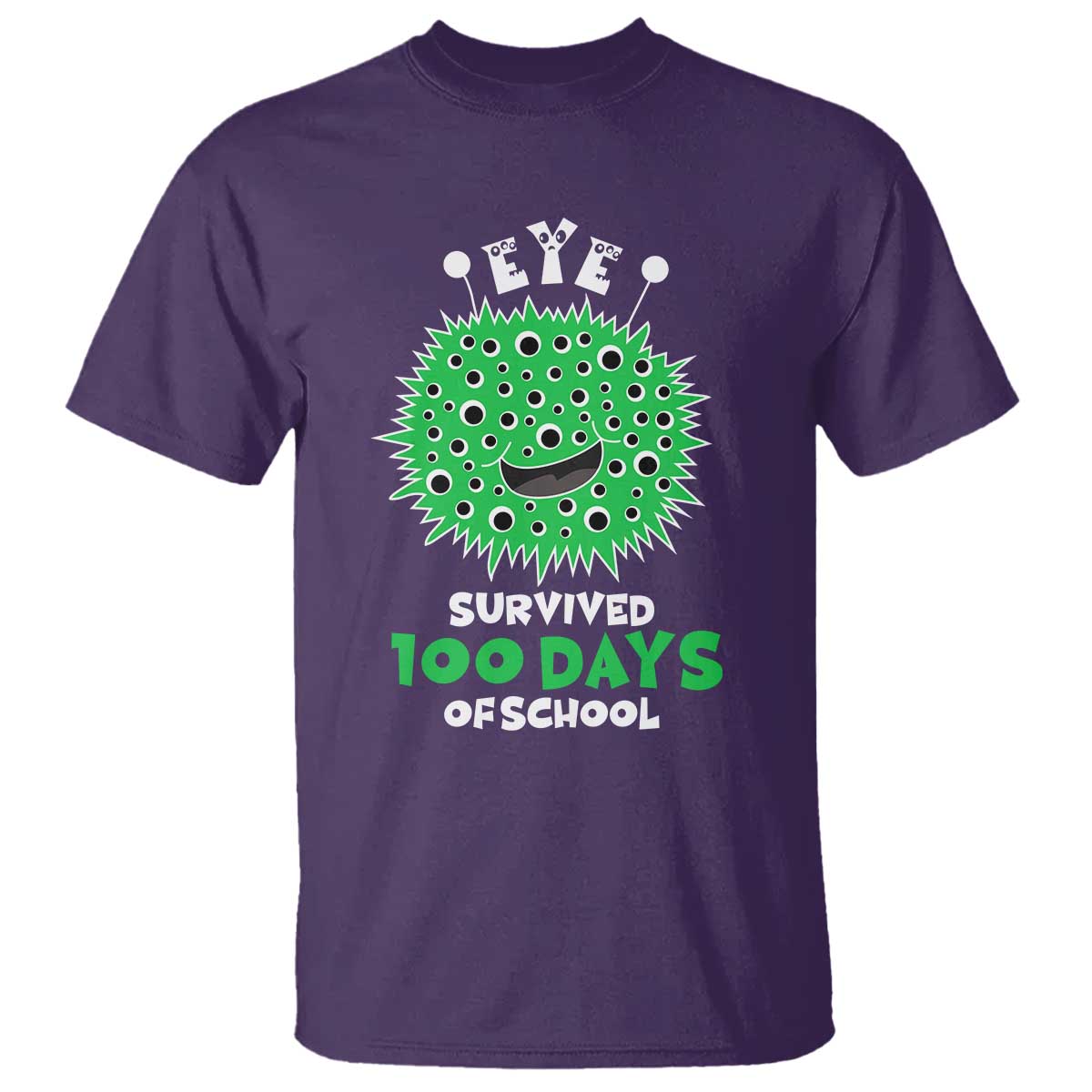 Funny Monster Virus Eye Survived 100 Days Of School T Shirt TS11 Purple Print Your Wear