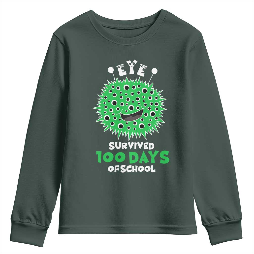 Funny Monster Virus Eye Survived 100 Days Of School Youth Sweatshirt TS11 Dark Forest Green Print Your Wear