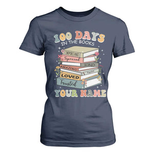 Personalized 100 Days In The Books T Shirt For Women Custom Name Mr Mrs Teachers 100th Days Of School TS11 Navy Print Your Wear