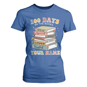 Personalized 100 Days In The Books T Shirt For Women Custom Name Mr Mrs Teachers 100th Days Of School TS11 Royal Blue Print Your Wear