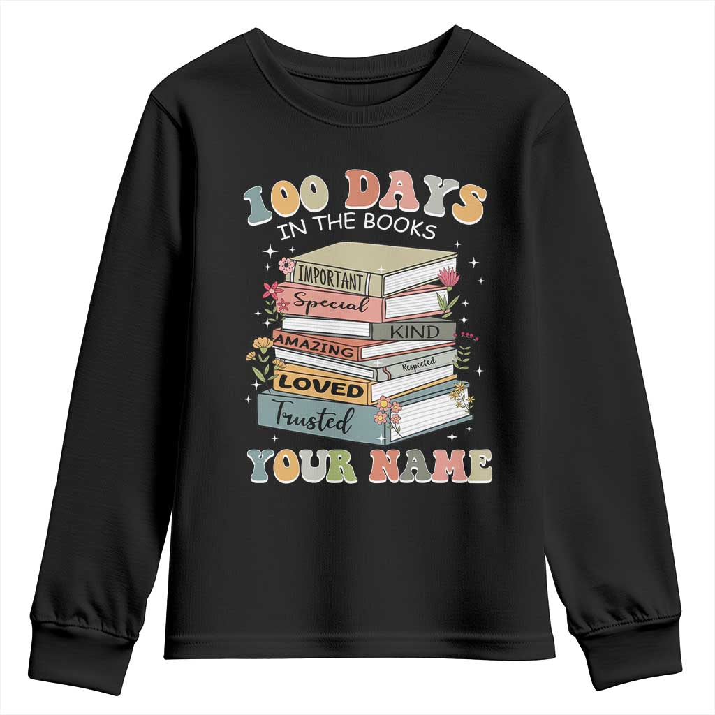 Personalized 100 Days In The Books Youth Sweatshirt Custom Name Mr Mrs Teachers 100th Days Of School TS11 Black Print Your Wear