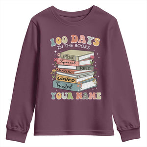 Personalized 100 Days In The Books Youth Sweatshirt Custom Name Mr Mrs Teachers 100th Days Of School TS11 Maroon Print Your Wear