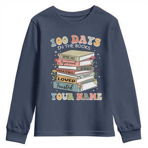 Personalized 100 Days In The Books Youth Sweatshirt Custom Name Mr Mrs Teachers 100th Days Of School TS11 Navy Print Your Wear