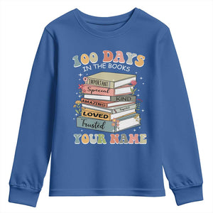 Personalized 100 Days In The Books Youth Sweatshirt Custom Name Mr Mrs Teachers 100th Days Of School TS11 Royal Blue Print Your Wear