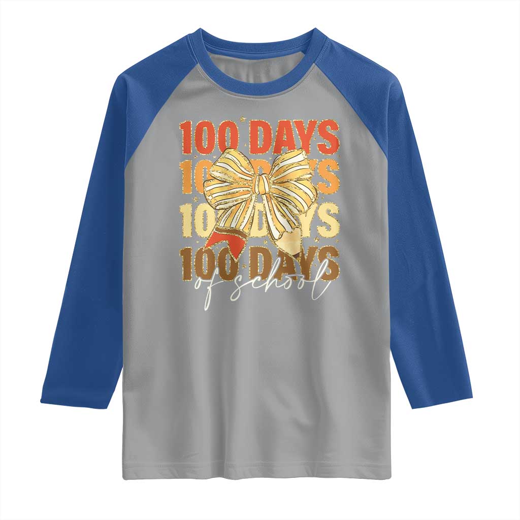 100 Days Of School Coquette Pencil Bow Raglan Shirt TS11 Sport Gray Royal Print Your Wear