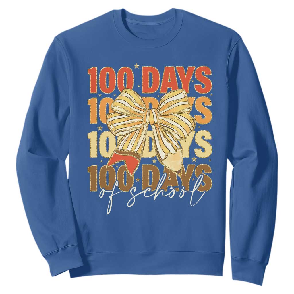 100 Days Of School Coquette Pencil Bow Sweatshirt TS11 Royal Blue Print Your Wear
