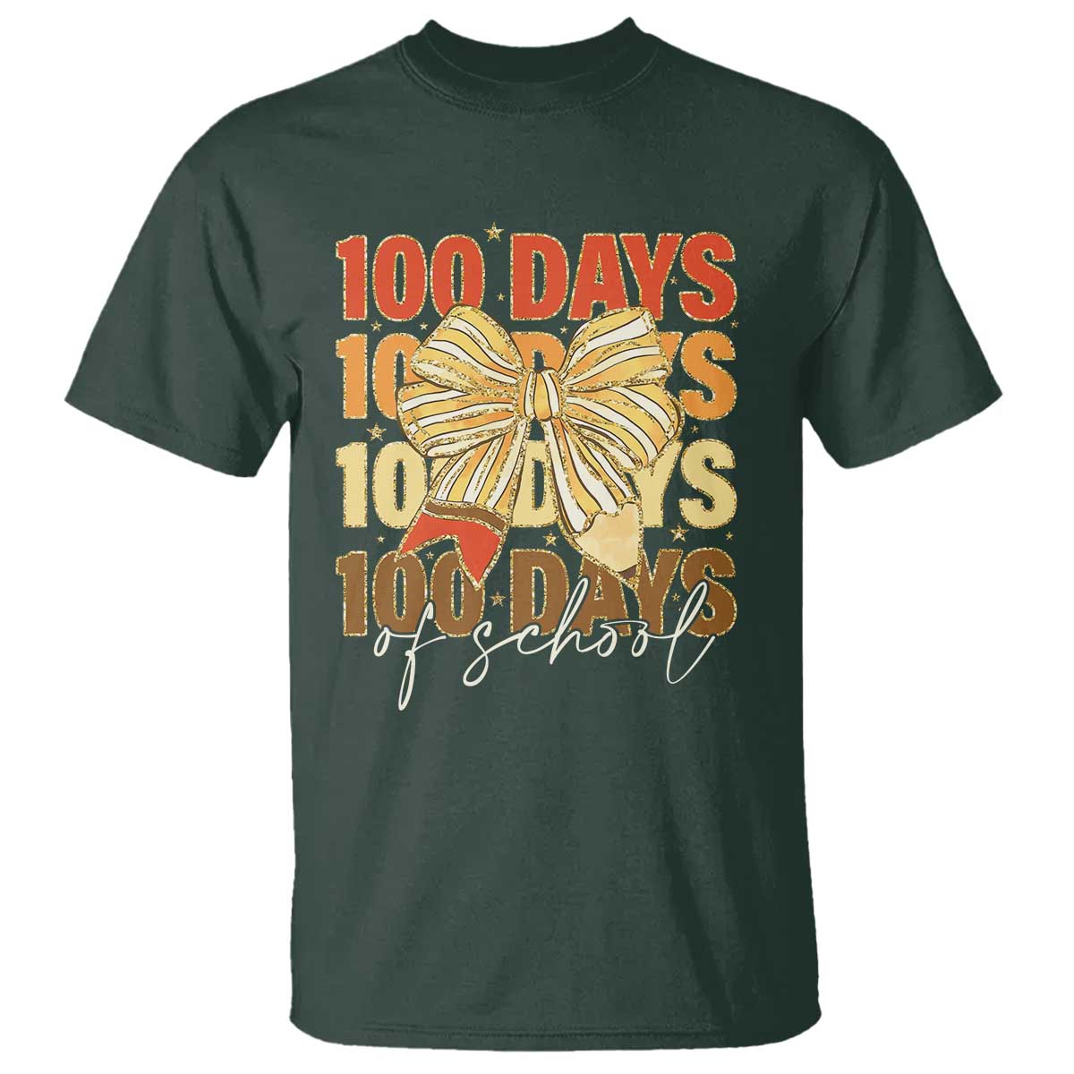 100 Days Of School Coquette Pencil Bow T Shirt TS11 Dark Forest Green Print Your Wear
