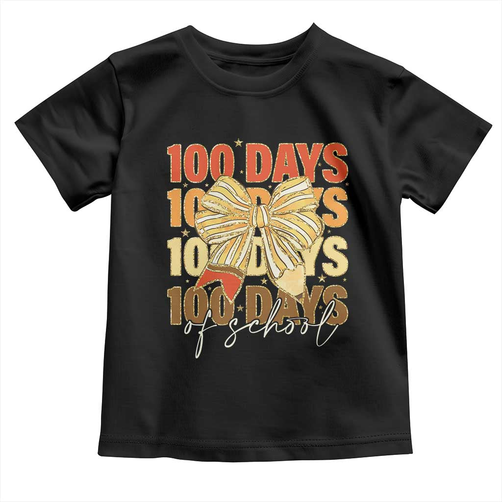 100 Days Of School Coquette Pencil Bow Toddler T Shirt TS11 Black Print Your Wear