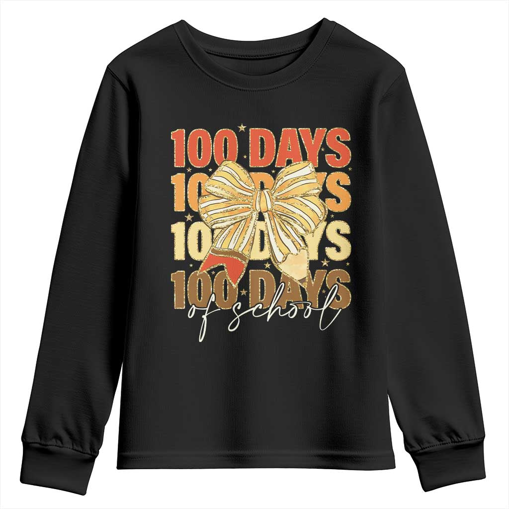 100 Days Of School Coquette Pencil Bow Youth Sweatshirt TS11 Black Print Your Wear