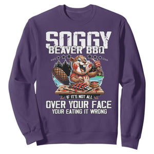 Funny Beaver Grilling Sweatshirt Soggy Beaver BBQ It's Not All Over Your Face TS11 Purple Print Your Wear