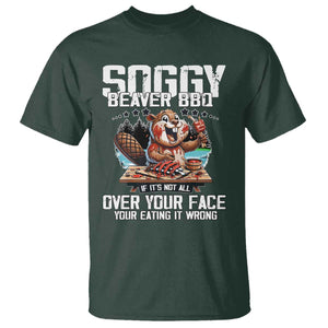 Funny Beaver Grilling T Shirt Soggy Beaver BBQ It's Not All Over Your Face TS11 Dark Forest Green Print Your Wear