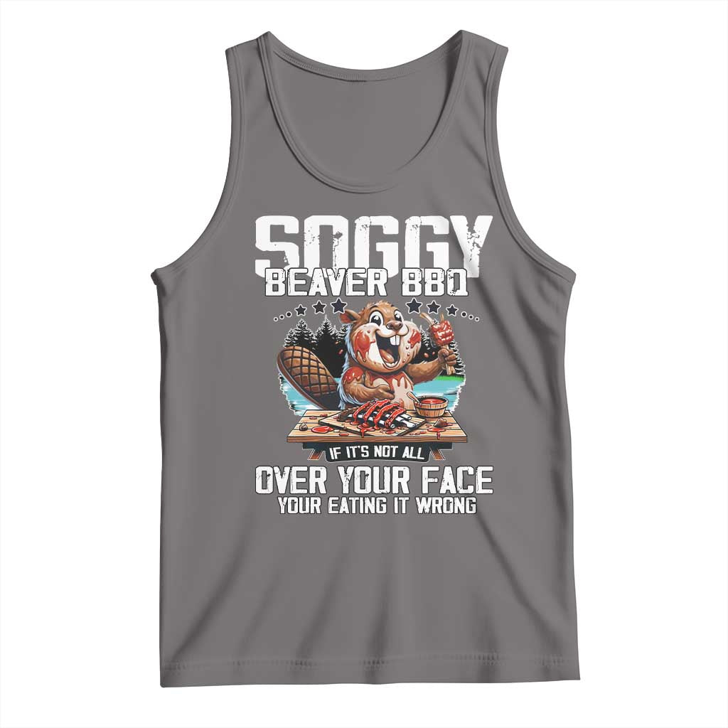 Funny Beaver Grilling Tank Top Soggy Beaver BBQ It's Not All Over Your Face TS11 Deep Heather Print Your Wear