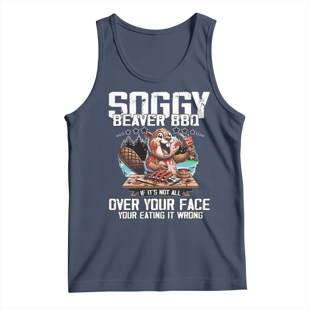 Funny Beaver Grilling Tank Top Soggy Beaver BBQ It's Not All Over Your Face TS11 Navy Print Your Wear