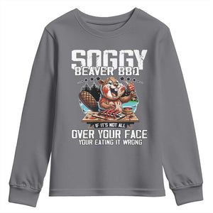 Funny Beaver Grilling Youth Sweatshirt Soggy Beaver BBQ It's Not All Over Your Face TS11 Charcoal Print Your Wear