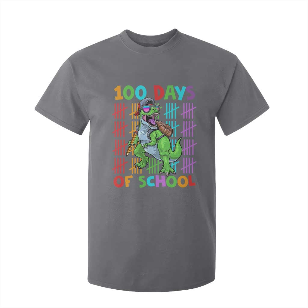 Funny 100 Days Of School T-Rex Dinosaur T Shirt For Kid TS11 Charcoal Print Your Wear