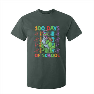 Funny 100 Days Of School T-Rex Dinosaur T Shirt For Kid TS11 Dark Forest Green Print Your Wear