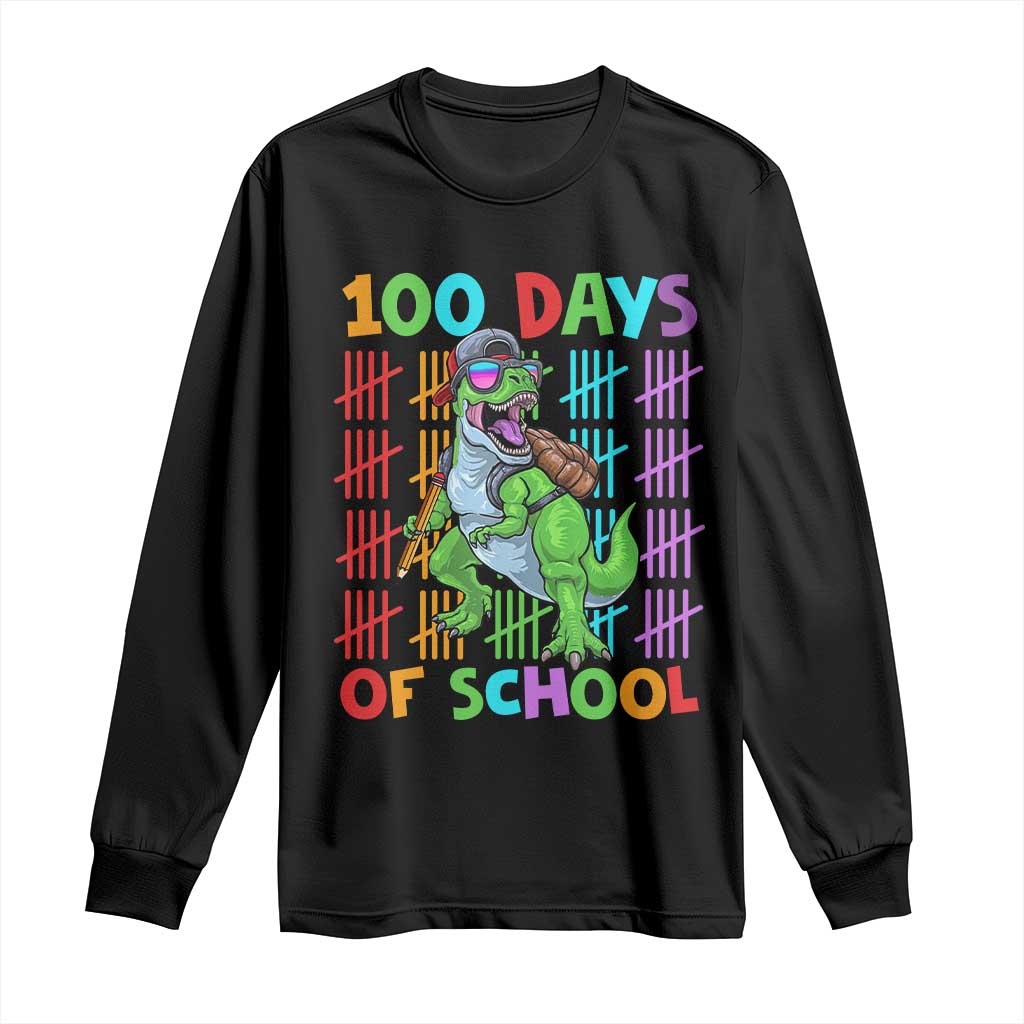 Funny 100 Days Of School T-Rex Dinosaur Long Sleeve Shirt TS11 Black Print Your Wear