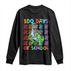 Funny 100 Days Of School T-Rex Dinosaur Long Sleeve Shirt TS11 Black Print Your Wear