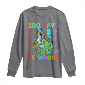 Funny 100 Days Of School T-Rex Dinosaur Long Sleeve Shirt TS11 Charcoal Print Your Wear