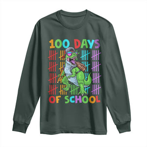 Funny 100 Days Of School T-Rex Dinosaur Long Sleeve Shirt TS11 Dark Forest Green Print Your Wear