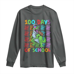 Funny 100 Days Of School T-Rex Dinosaur Long Sleeve Shirt TS11 Dark Heather Print Your Wear