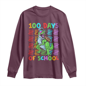 Funny 100 Days Of School T-Rex Dinosaur Long Sleeve Shirt TS11 Maroon Print Your Wear