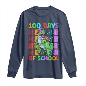 Funny 100 Days Of School T-Rex Dinosaur Long Sleeve Shirt TS11 Navy Print Your Wear