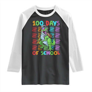 Funny 100 Days Of School T-Rex Dinosaur Raglan Shirt TS11 Black White Print Your Wear